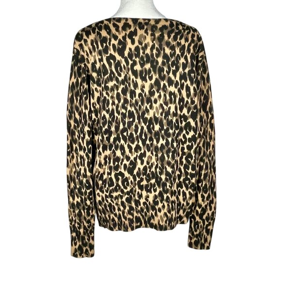 HALOGEN Pima Cotton Blend Leopard Print Pullover Sweater Women’s M Ballet Neck - Picture 4 of 12
